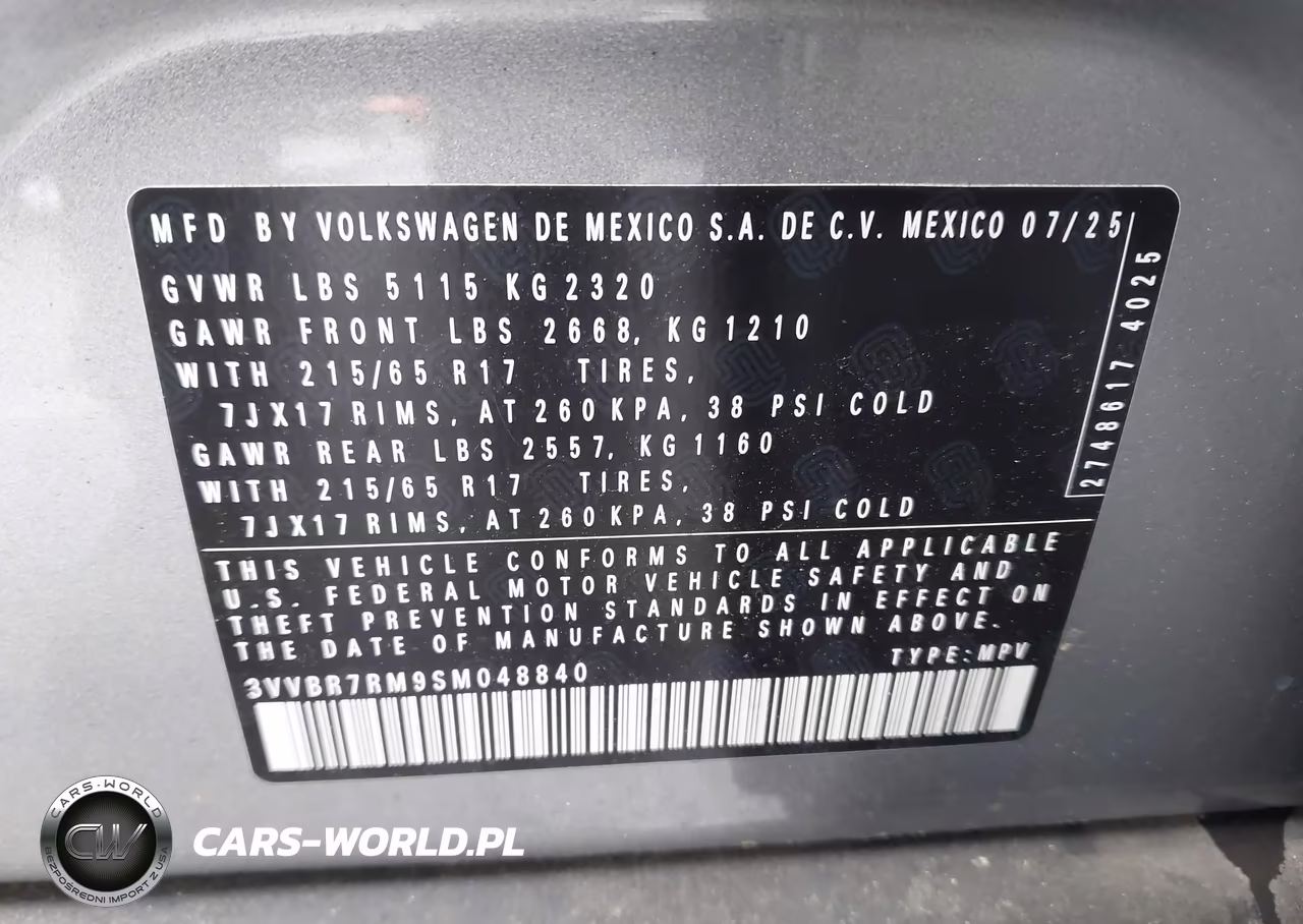 2025 Volkswagen Tiguan 2.0T S VIN:3VVBR7RM9SM048840 - 9