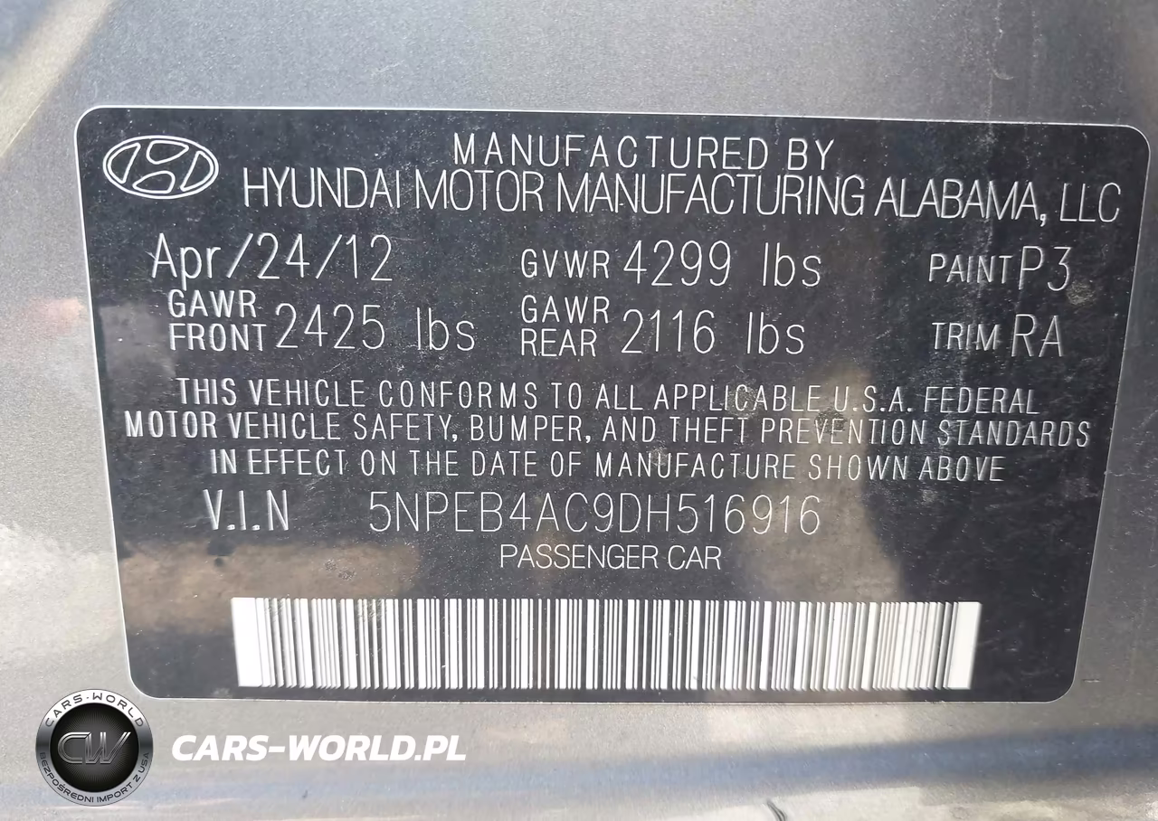 2013 Hyundai Sonata Gls VIN:5NPEB4AC9DH516916 - 9