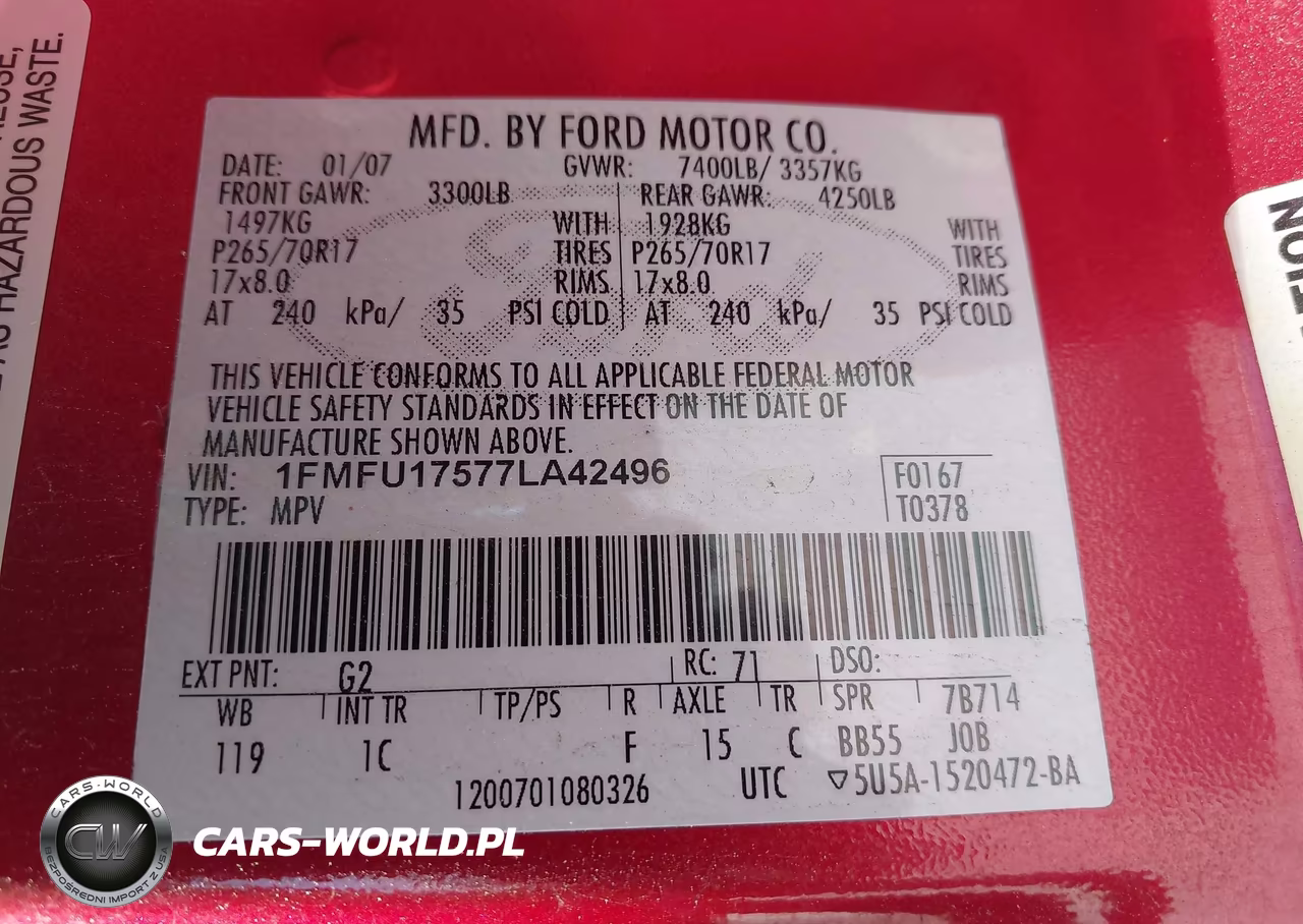 2007 Ford Expedition Eddie Bauer VIN:1FMFU17577LA42496 - 9