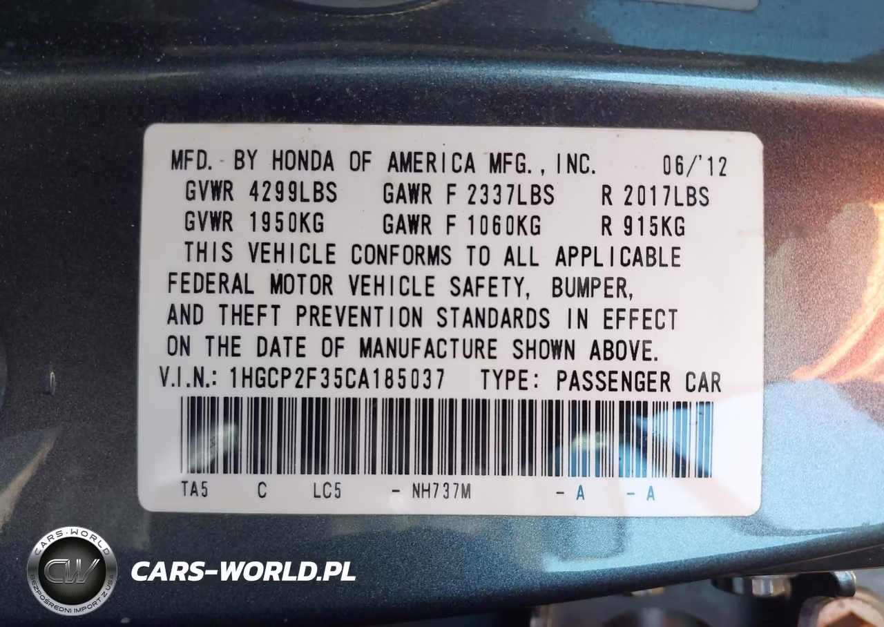 2012 Honda Accord Sdn Lx VIN:1HGCP2F35CA185037 - 9