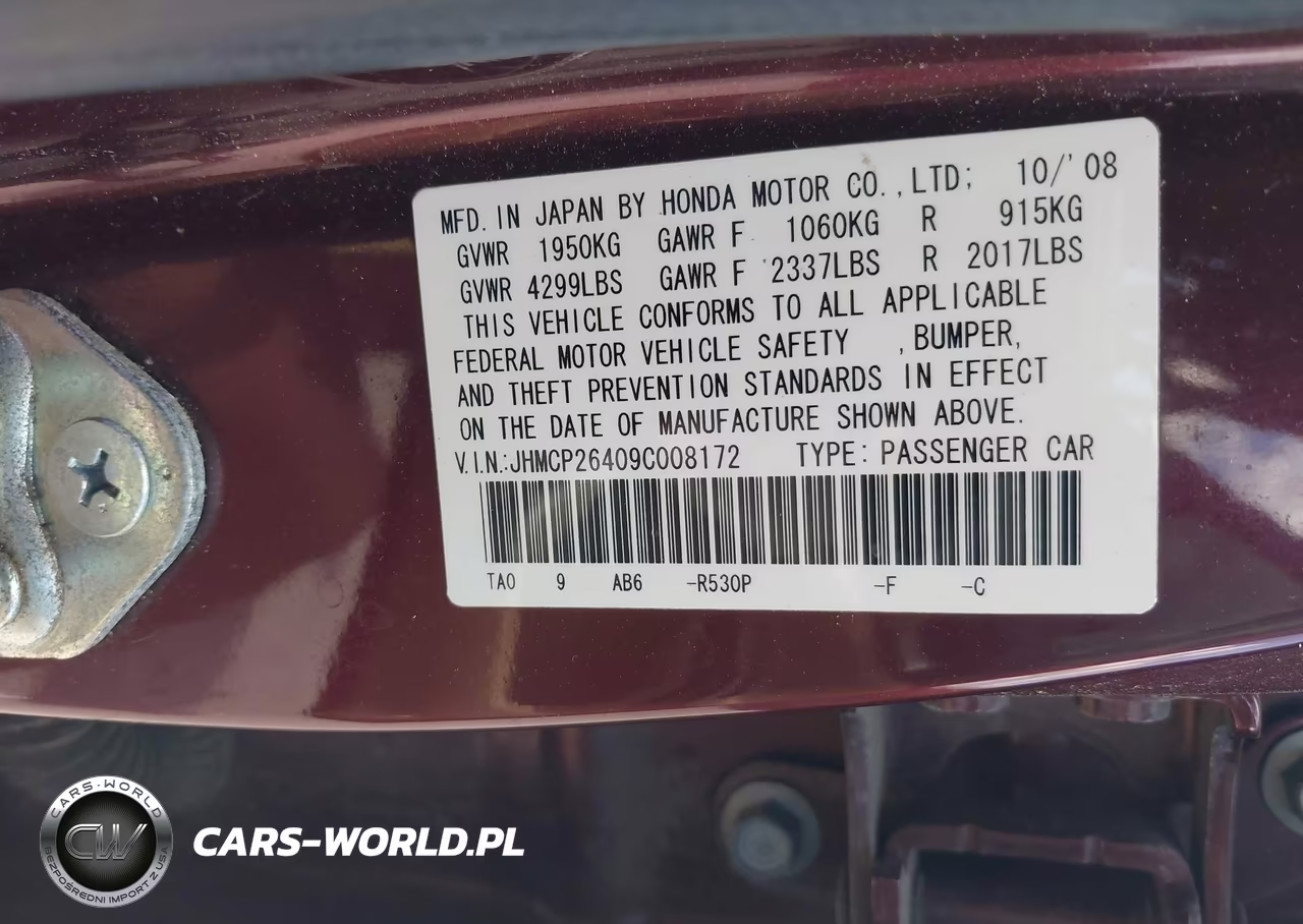 2009 Honda Accord 2.4 Lx-P VIN:JHMCP26409C008172 - 9