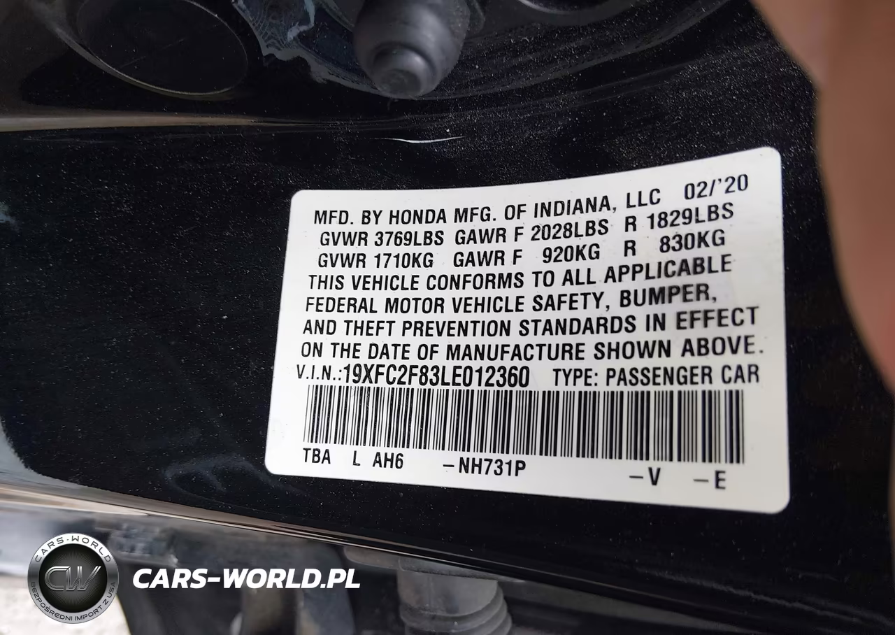 2020 Honda Civic Sport VIN:19XFC2F83LE012360 - 9
