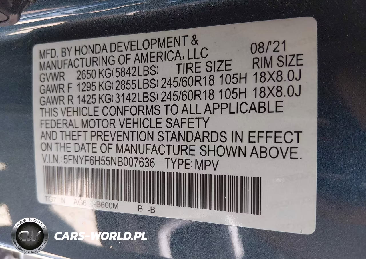 2022 Honda Pilot Awd Ex-L VIN:5FNYF6H55NB007636 - 9