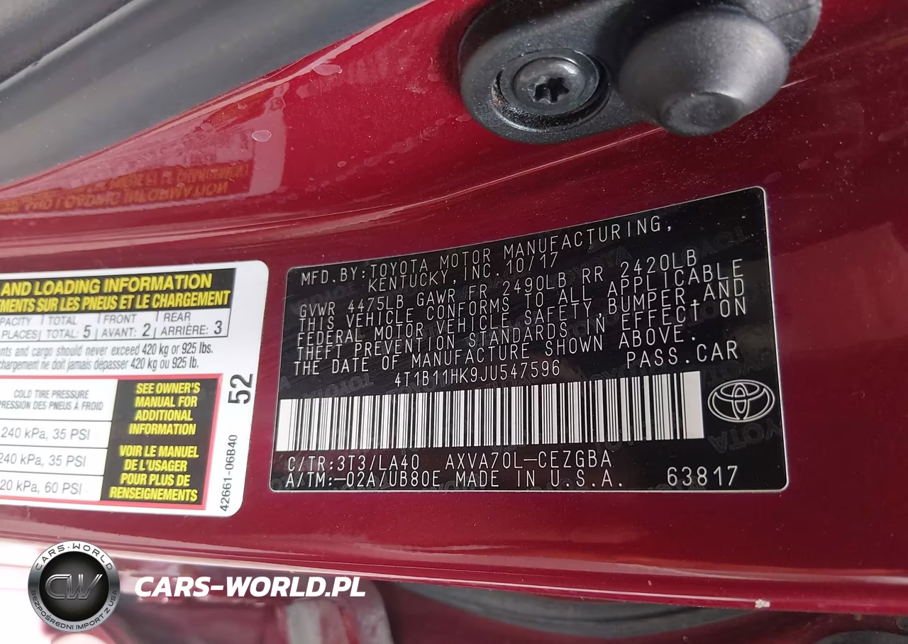2018 Toyota Camry Xle VIN:4T1B11HK9JU547596 - 9
