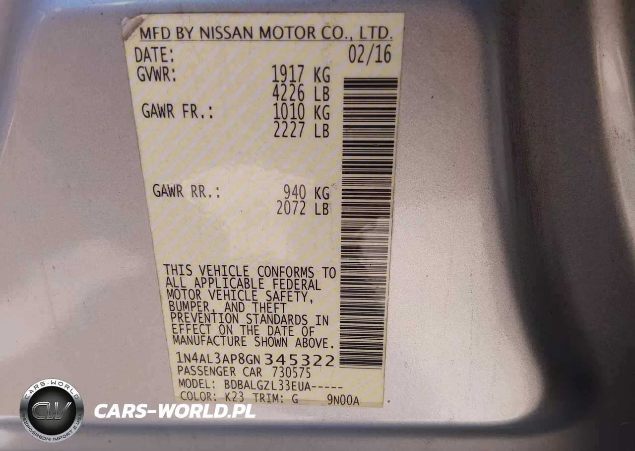 2016 Nissan Altima 2.5-2.5 S-2.5 Sl-2.5 Sr-2.5 Sv VIN:1N4AL3AP8GN345322 - 9