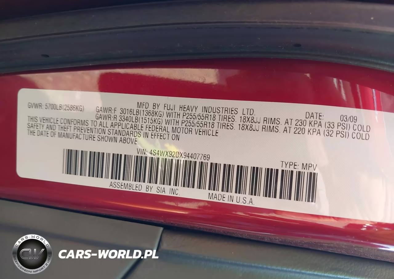 2009 Subaru Tribeca Limited 5-Passenger VIN:4S4WX92DX94407769 - 9