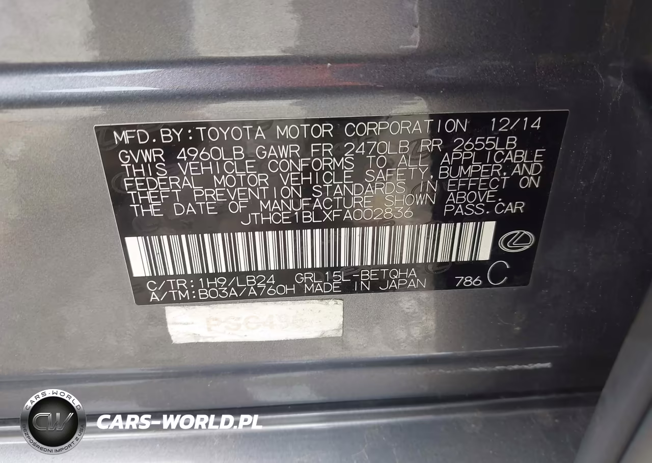 2015 Lexus Gs 350 VIN:JTHCE1BLXFA002836 - 9