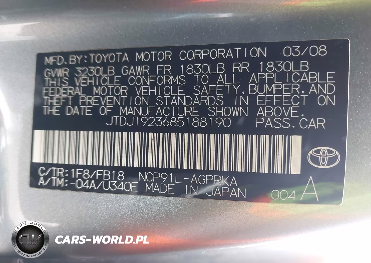 2008 Toyota Yaris VIN:JTDJT923685188190 - 9
