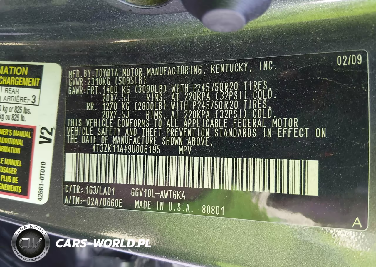 2009 Toyota Venza Base V6 VIN:4T3ZK11A49U006195 - 9