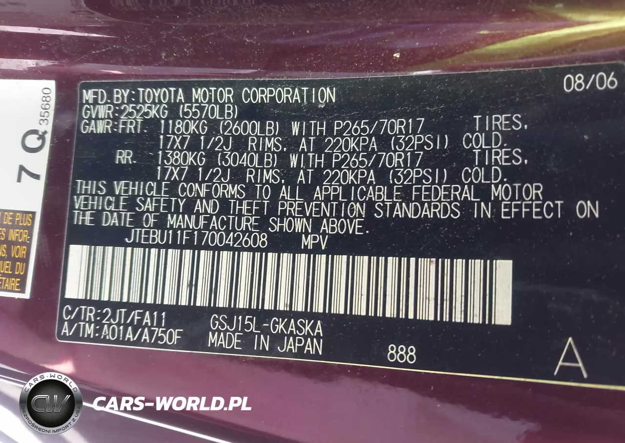 2007 Toyota Fj Cruiser VIN:JTEBU11F170042608 - 9
