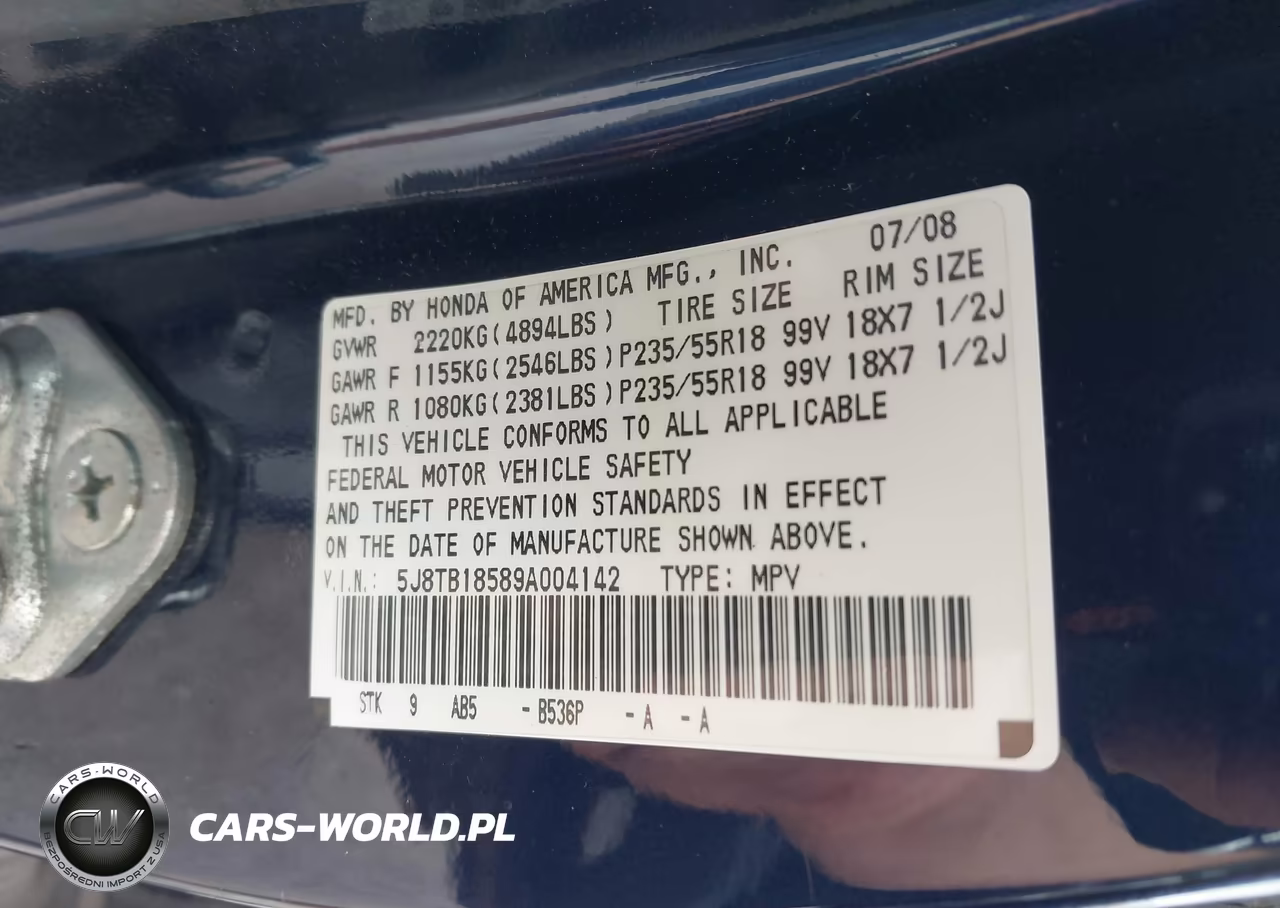 2009 Acura Rdx VIN:5J8TB18589A004142 - 9