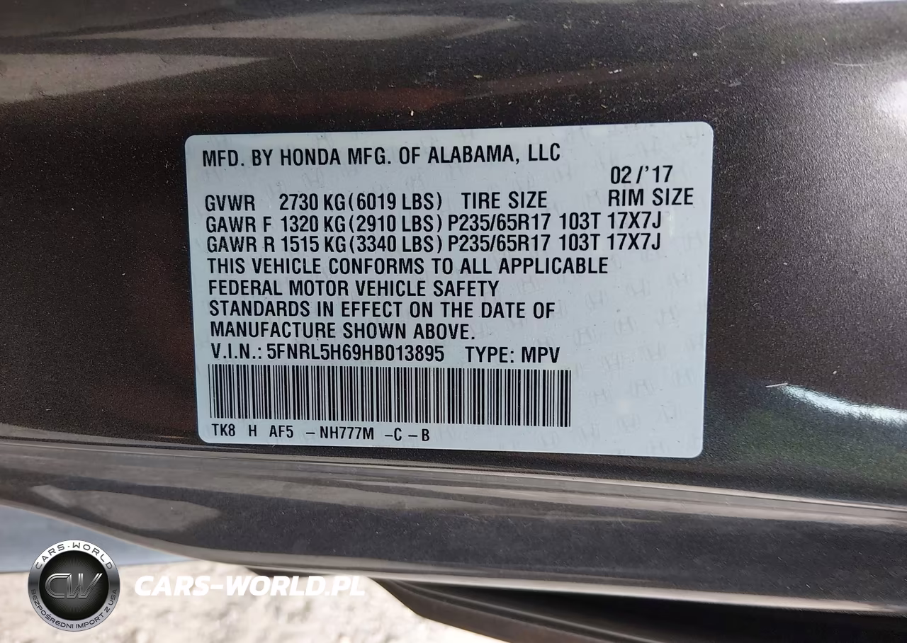 2017 Honda Odyssey Ex-L VIN:5FNRL5H69HB013895 - 9