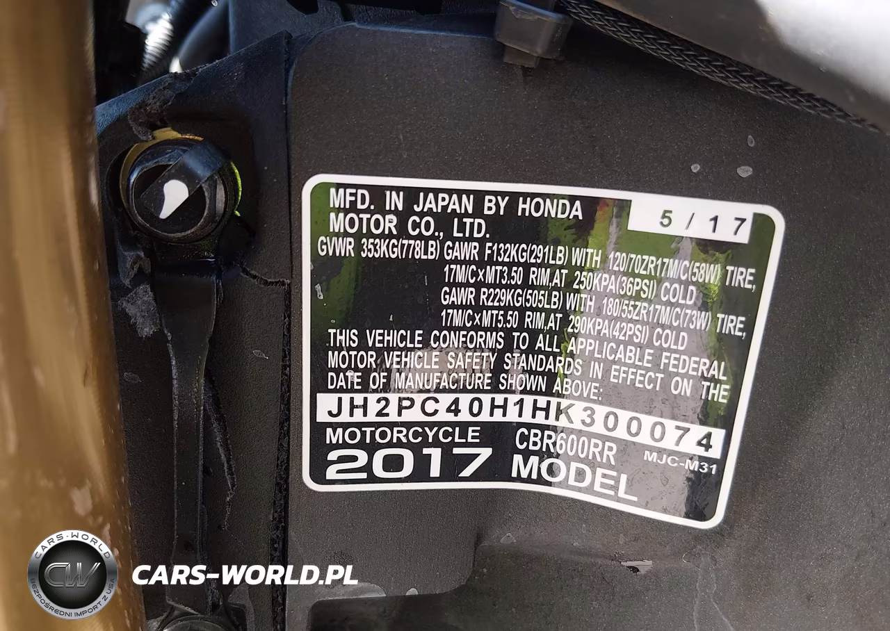 2017 Honda Cbr600 Rr VIN:JH2PC40H1HK300074 - 10