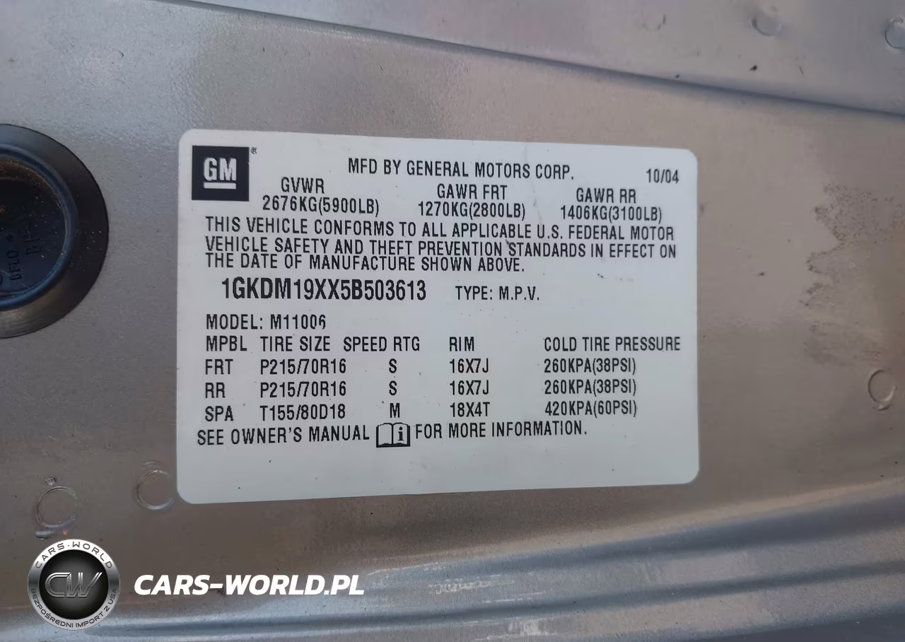 2005 GMC Safari Passenger VIN:1GKDM19XX5B503613 - 9