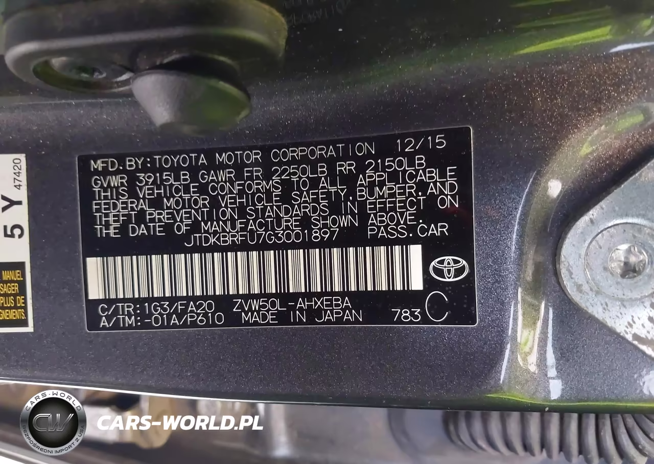 2016 Toyota Prius Two VIN:JTDKBRFU7G3001897 - 9