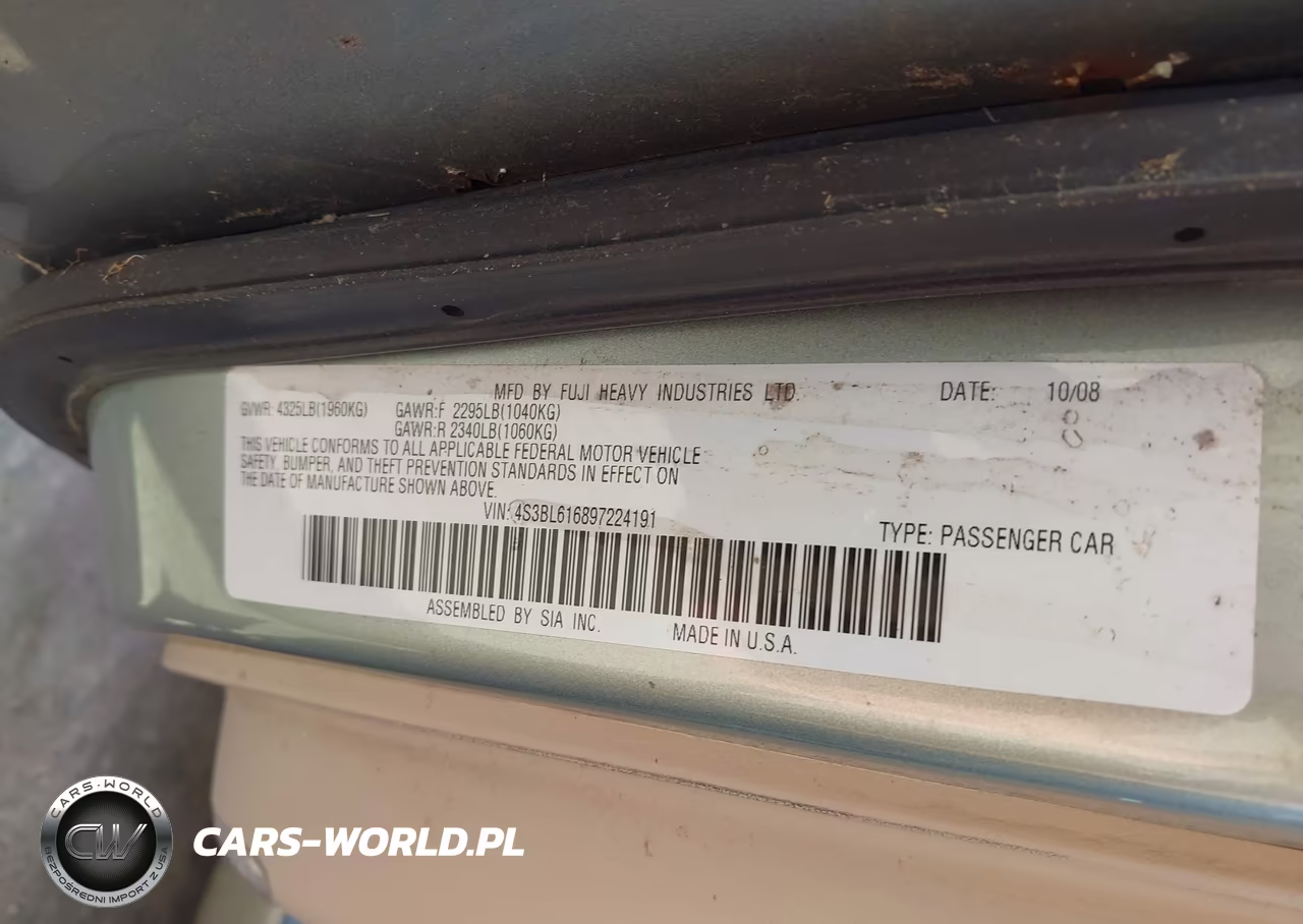 2009 Subaru Legacy 2.5I VIN:4S3BL616897224191 - 8