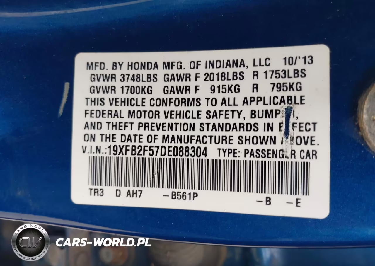 2013 Honda Civic Lx VIN:19XFB2F57DE088304 - 9