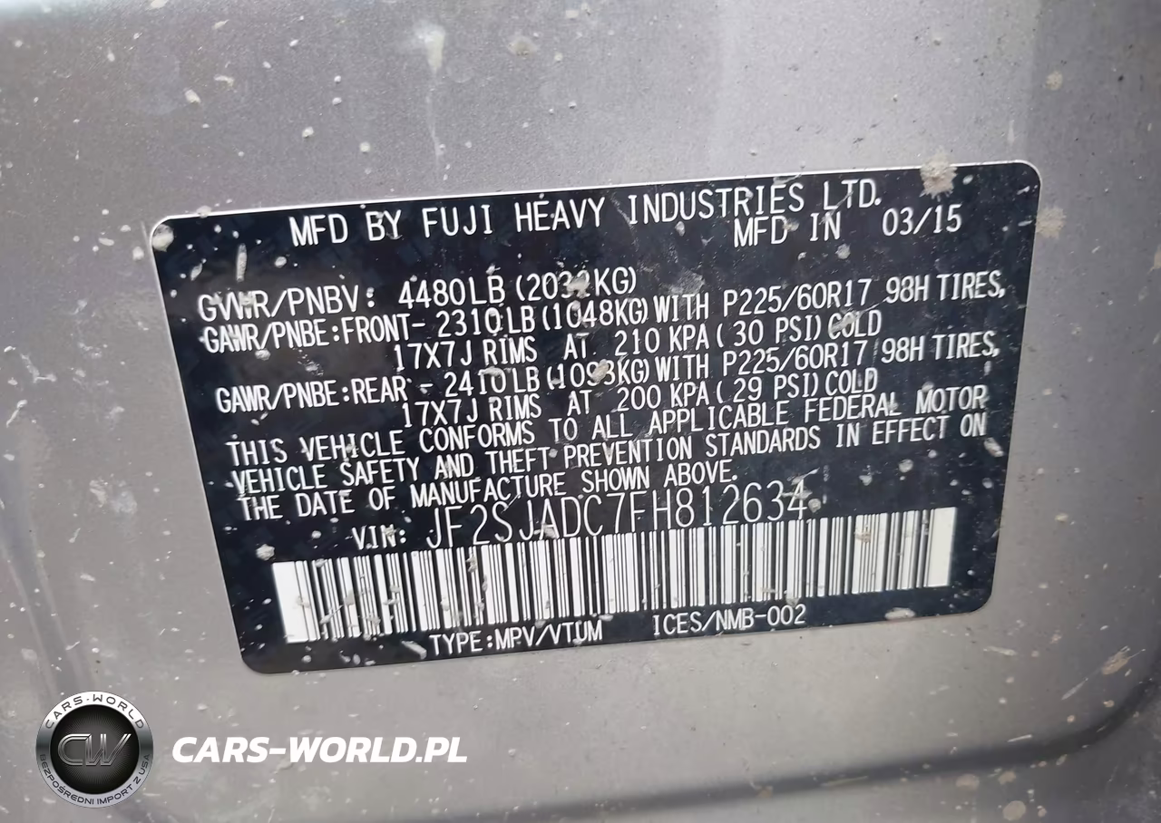 2015 Subaru Forester 2.5I Premium VIN:JF2SJADC7FH812634 - 9