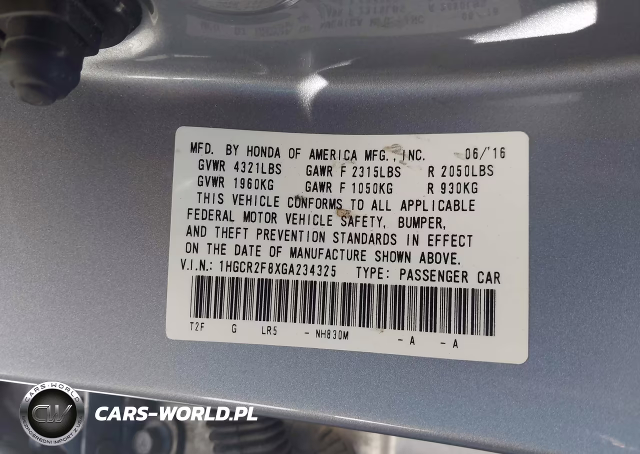 2016 Honda Accord Ex-L VIN:1HGCR2F8XGA234325 - 9
