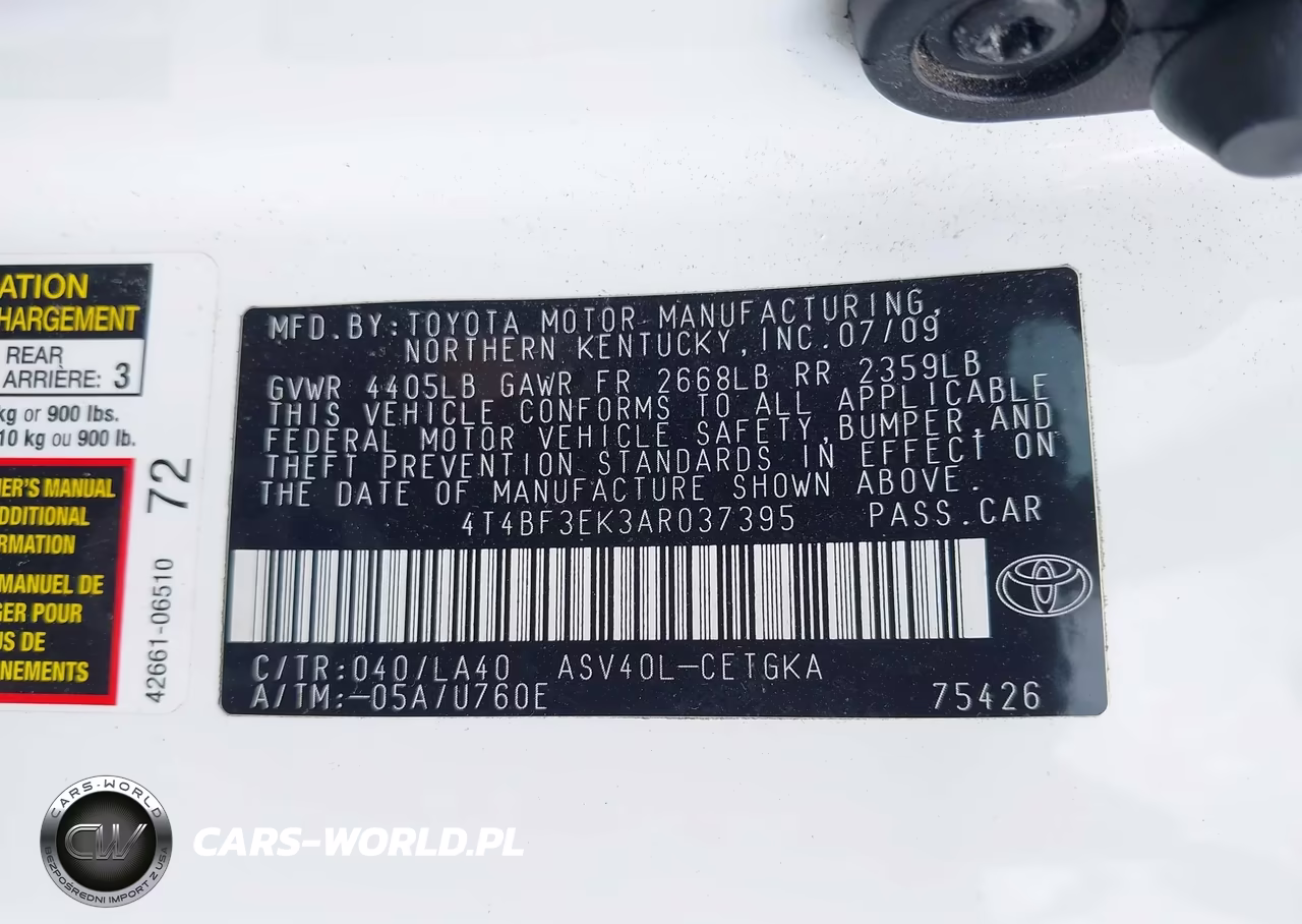 2010 Toyota Camry Xle VIN:4T4BF3EK3AR037395 - 9