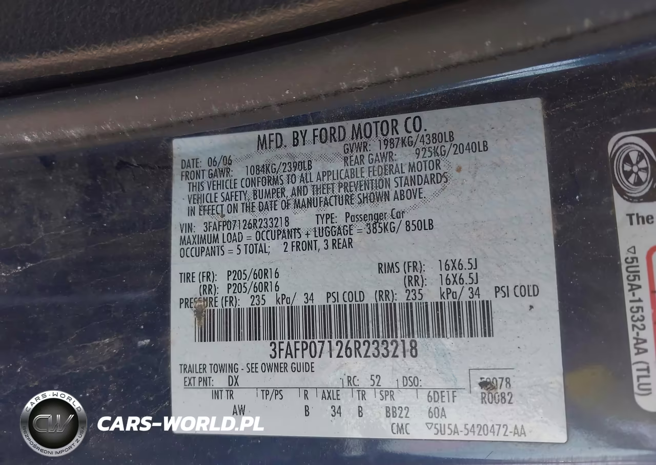 2006 Ford Fusion Se VIN:3FAFP07126R233218 - 9