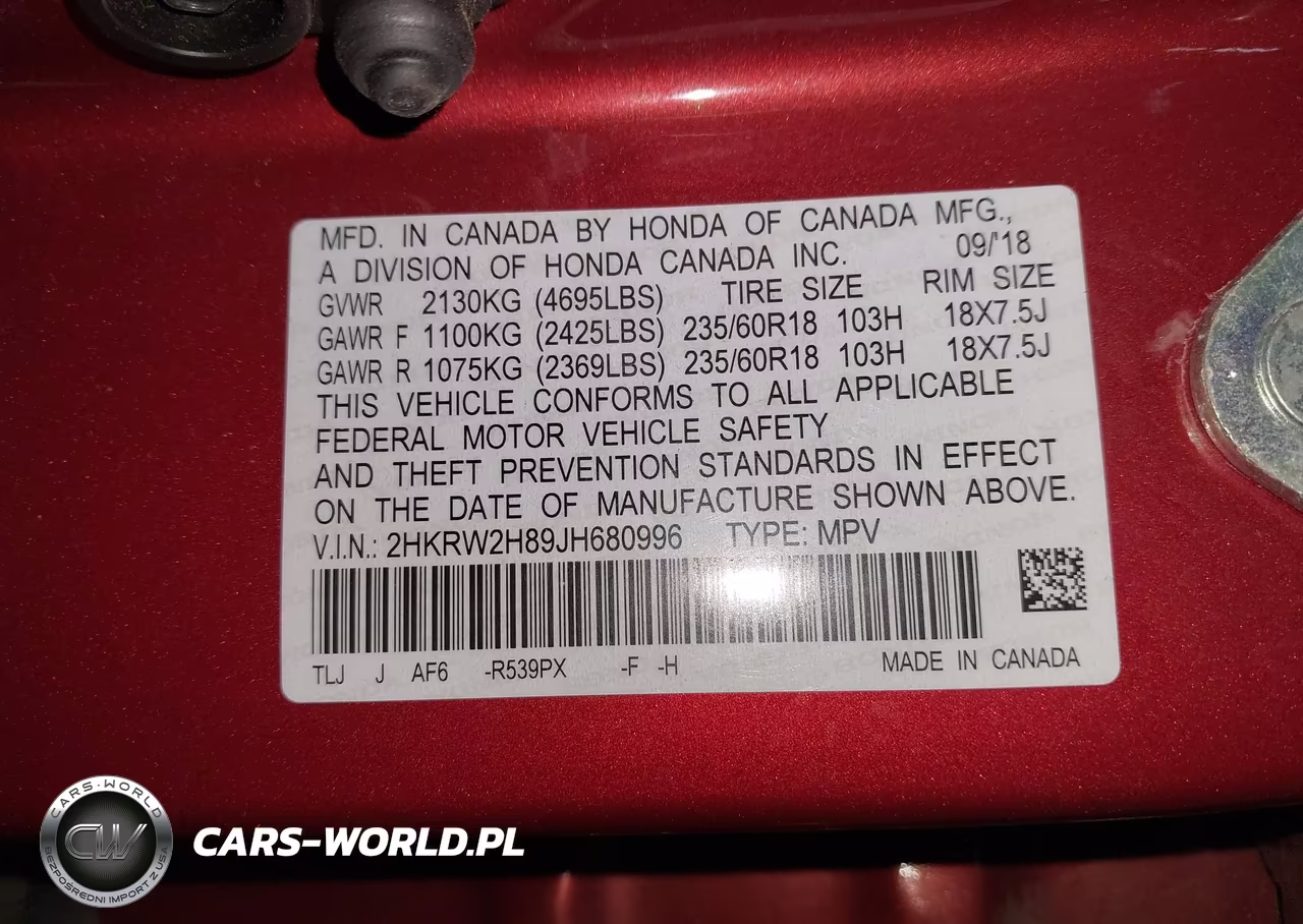 2018 Honda Cr-V Ex-L-Ex-L Navi VIN:2HKRW2H89JH680996 - 9