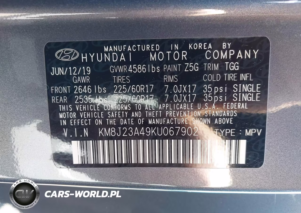 2019 Hyundai Tucson Se VIN:KM8J23A49KU067902 - 9