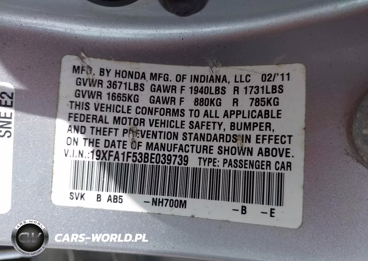 2011 Honda Civic Lx VIN:19XFA1F53BE039739 - 9