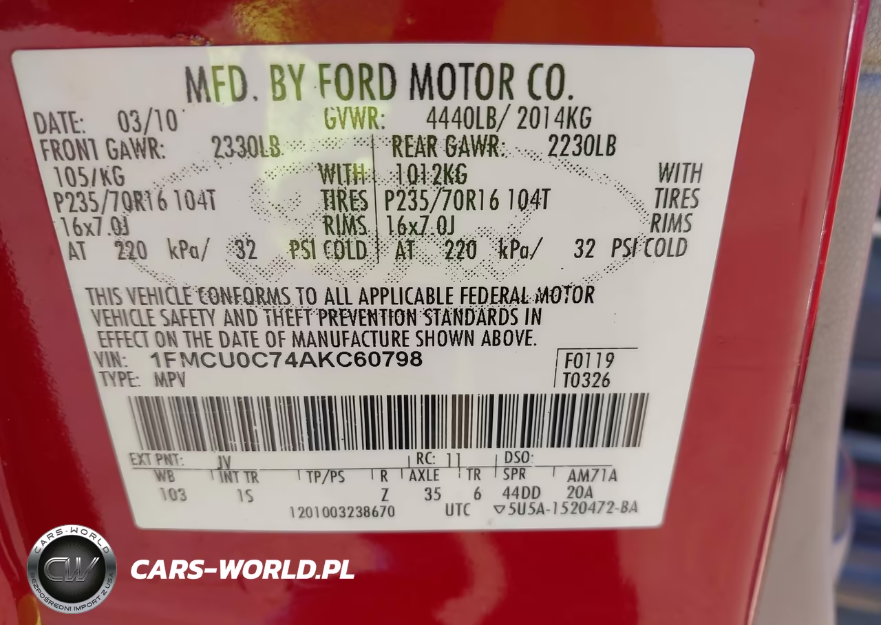 2010 Ford Escape Xls VIN:1FMCU0C74AKC60798 - 9