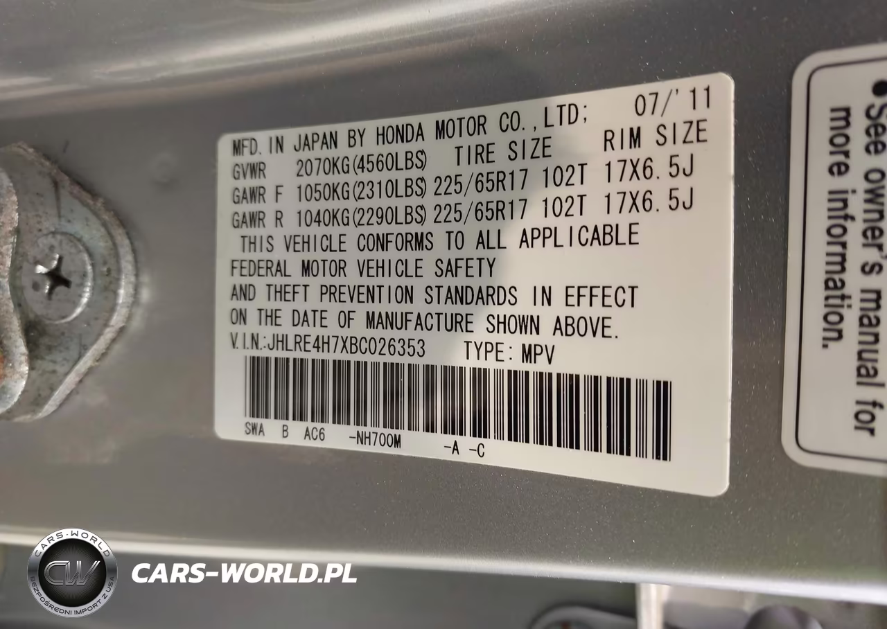 2011 Honda Cr-V Ex-L VIN:JHLRE4H7XBC026353 - 9