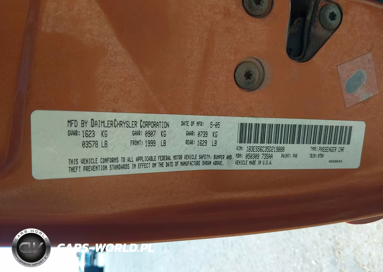 2005 Dodge Neon Sxt VIN:1B3ES56C35D219888 - 9