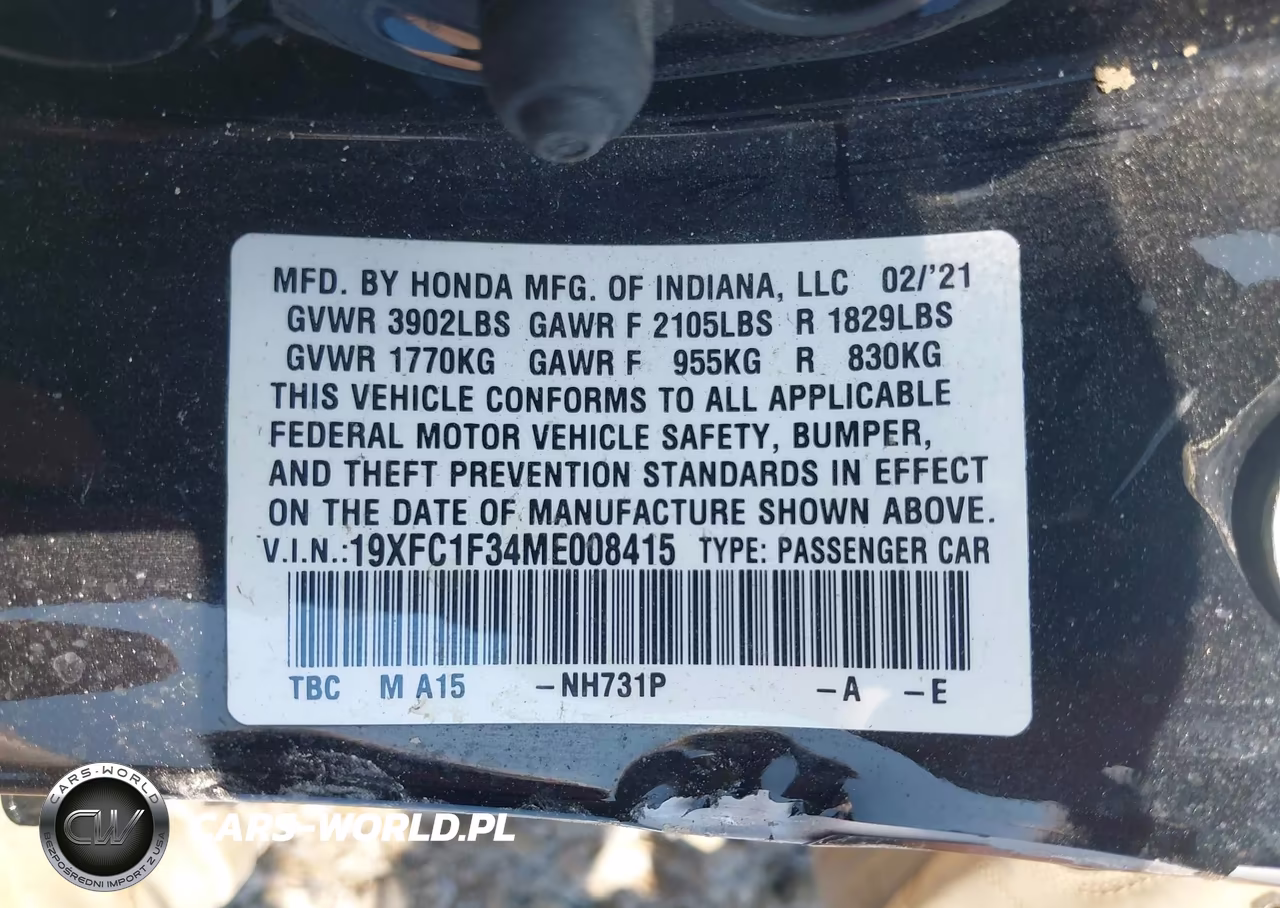 2021 Honda Civic Ex VIN:19XFC1F34ME008415 - 9