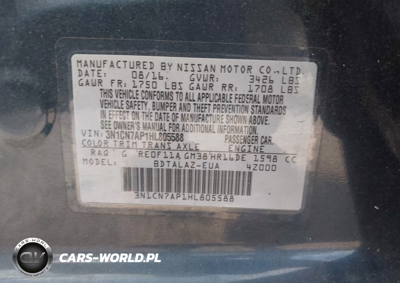 2017 Nissan Versa 1.6 S+ VIN:3N1CN7AP1HL805588 - 9