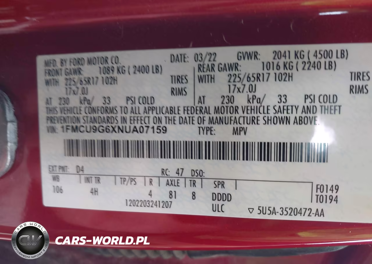 2022 Ford Escape Se VIN:1FMCU9G6XNUA07159 - 9
