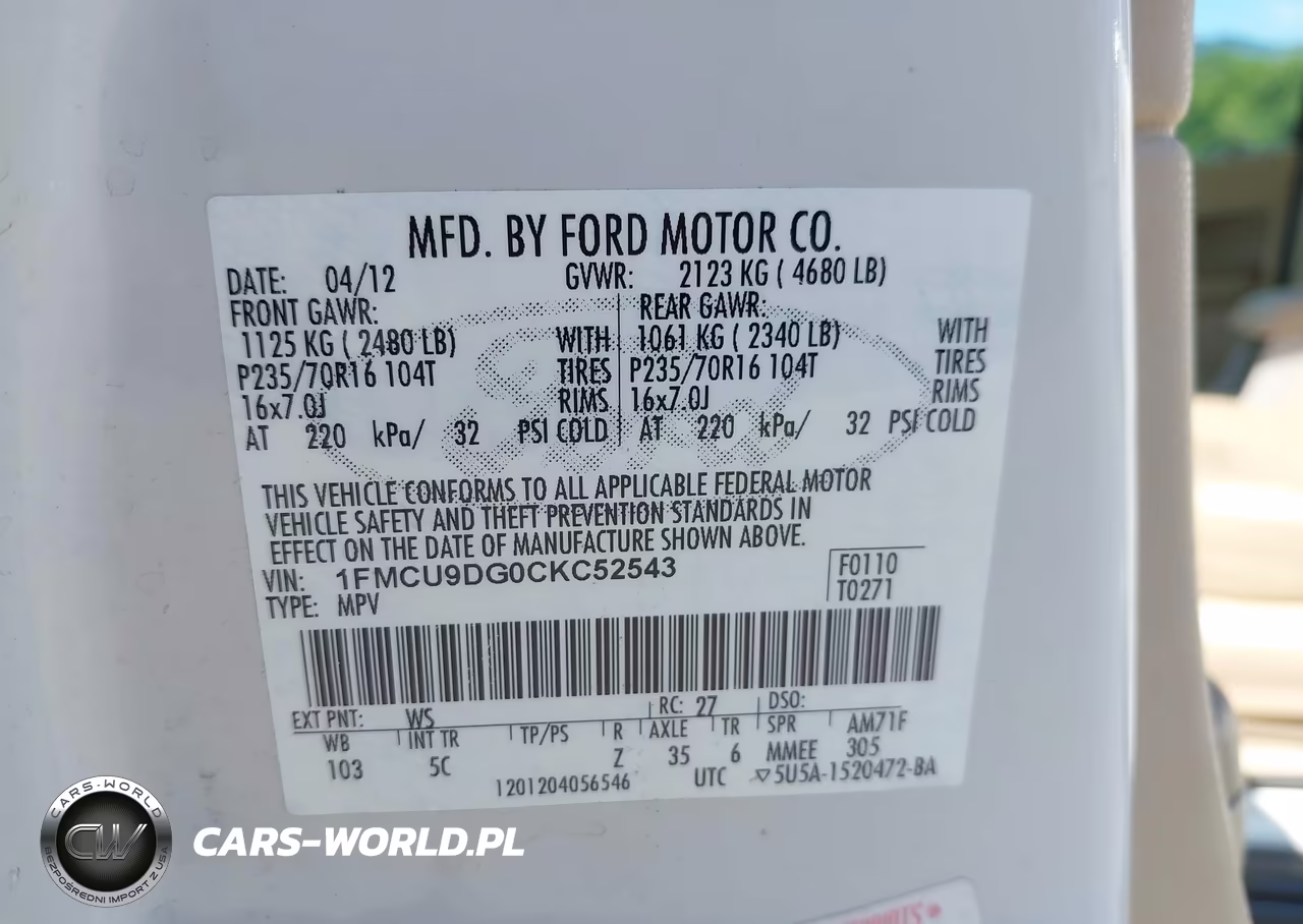 2012 Ford Escape Xlt VIN:1FMCU9DG0CKC52543 - 9