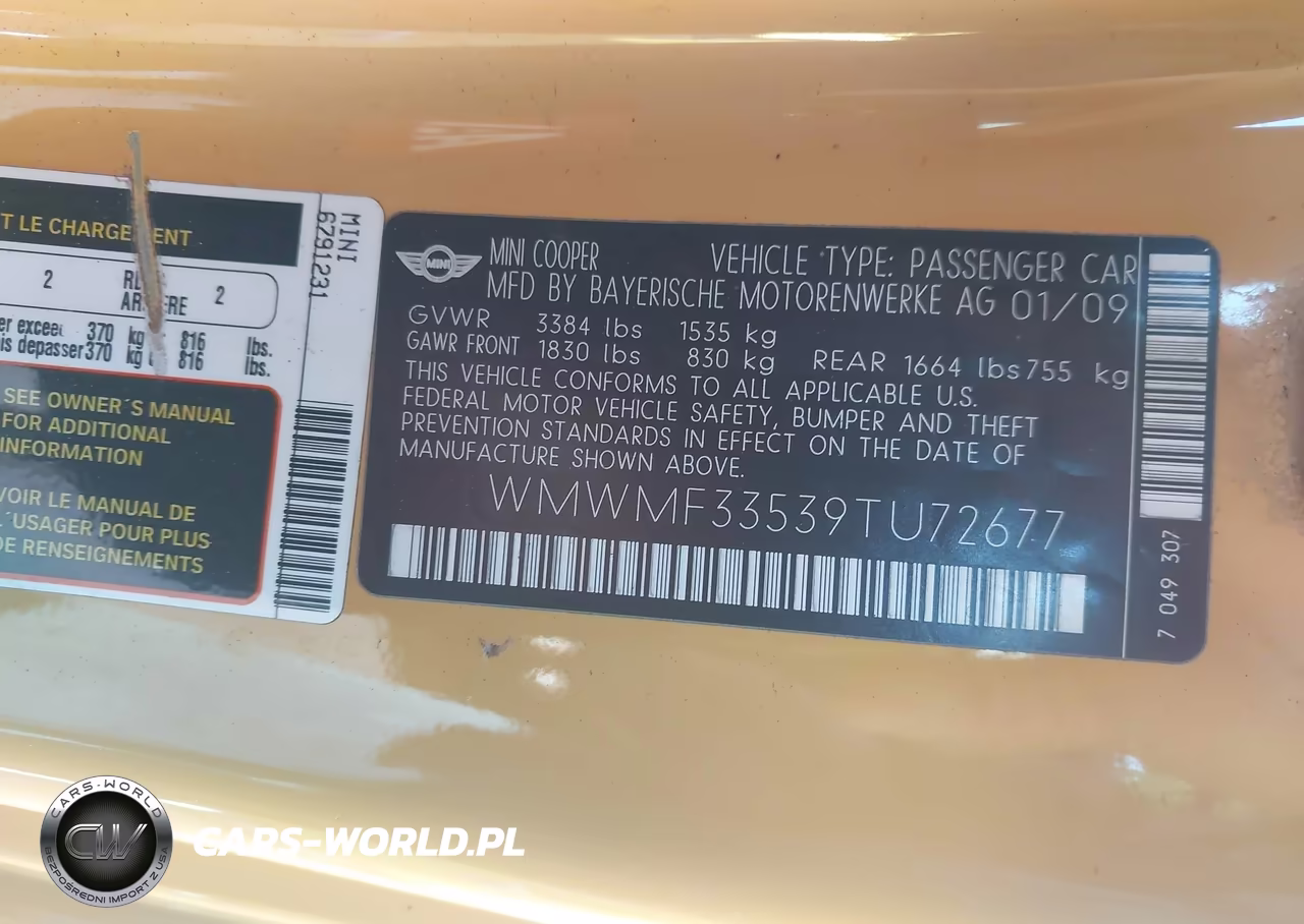 2009 Mini Cooper VIN:WMWMF33539TU72677 - 9
