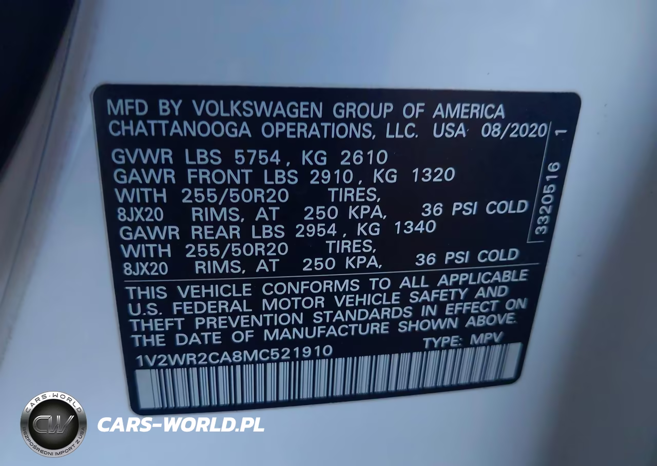 2021 Volkswagen Atlas 3.6L V6 Se W-Technology VIN:1V2WR2CA8MC521910 - 9