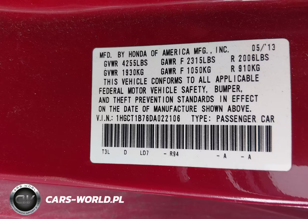 2013 Honda Accord Ex VIN:1HGCT1B76DA022106 - 9