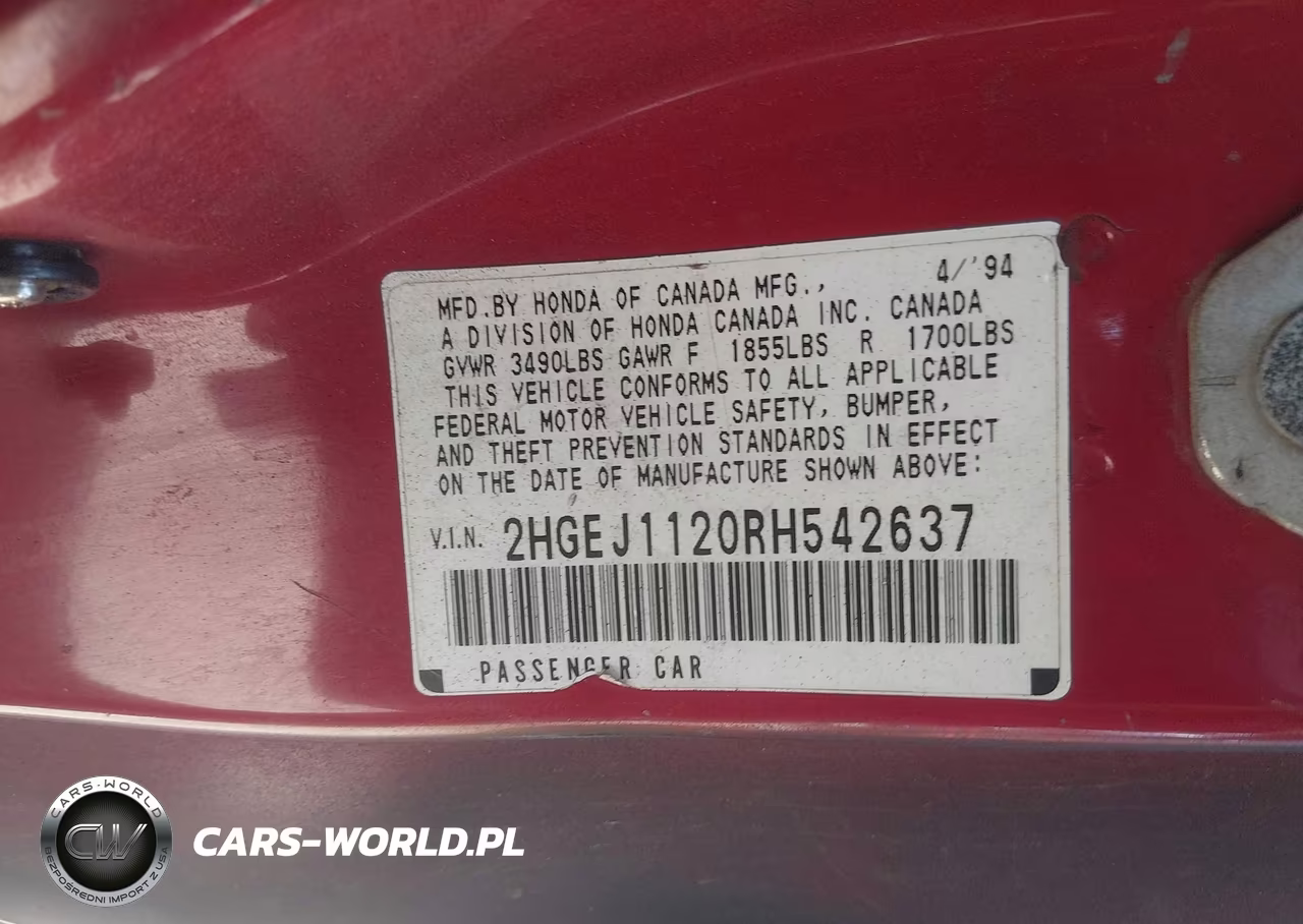 1994 Honda Civic Ex VIN:2HGEJ1120RH542637 - 9