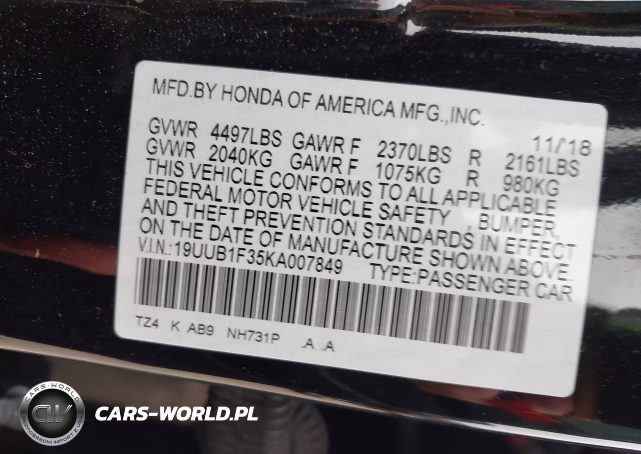 2019 Acura Tlx Standard VIN:19UUB1F35KA007849 - 9