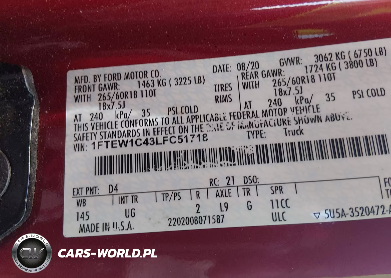 2020 Ford F-150 Xlt VIN:1FTEW1C43LFC51718 - 9