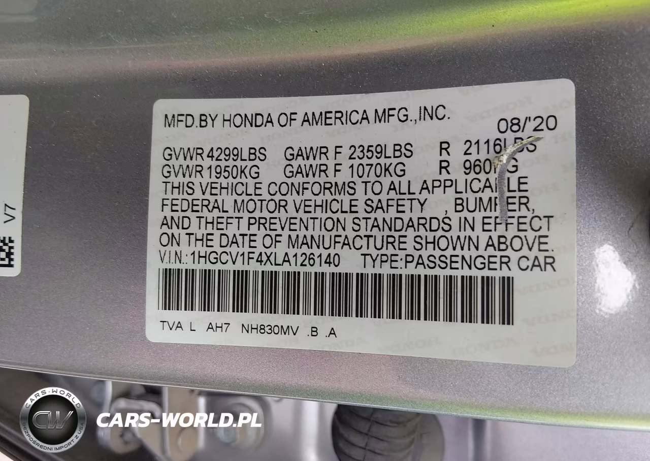 2020 Honda Accord Ex VIN:1HGCV1F4XLA126140 - 9