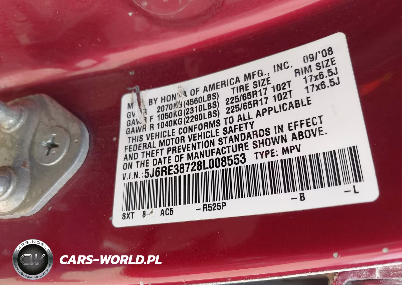 2008 Honda Cr-V Ex-L VIN:5J6RE38728L008553 - 9