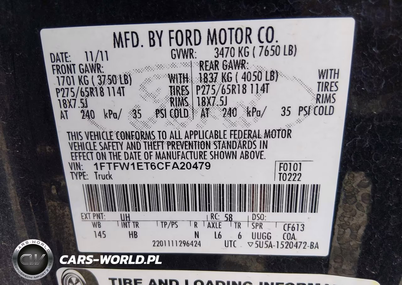 2012 Ford F-150 Lariat VIN:1FTFW1ET6CFA20479 - 9