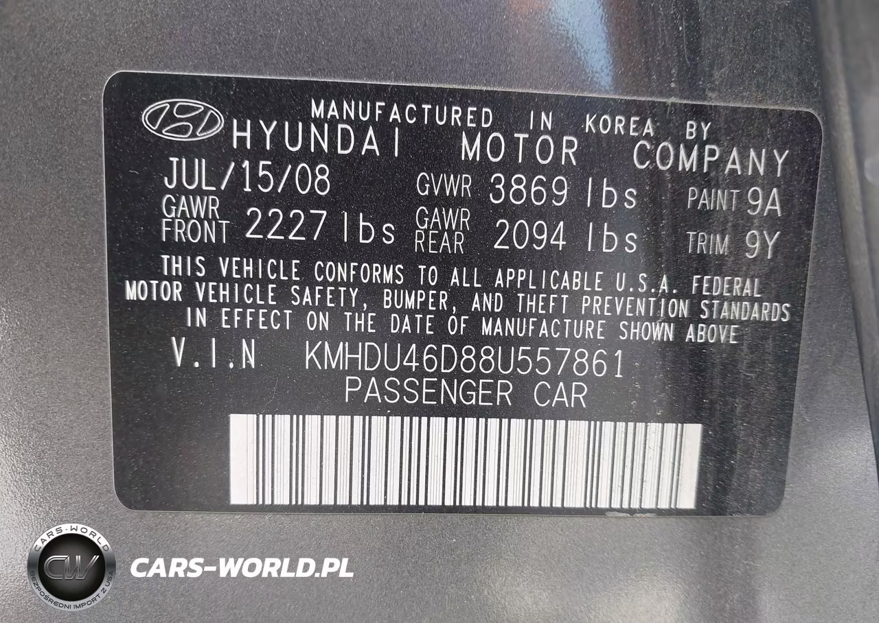2008 Hyundai Elantra Gls-Se VIN:KMHDU46D88U557861 - 9