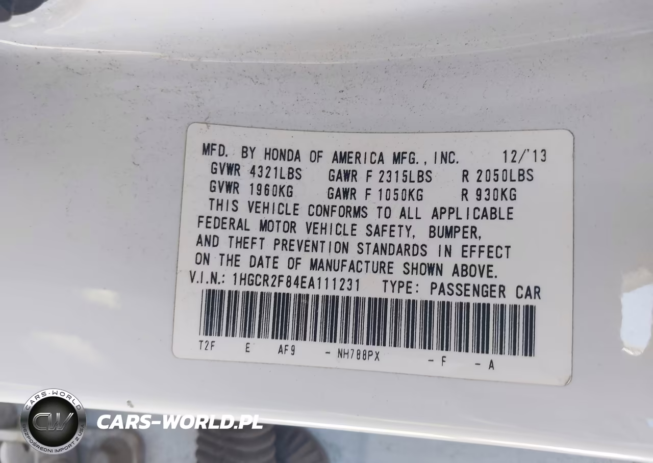 2014 Honda Accord Ex-L VIN:1HGCR2F84EA111231 - 9