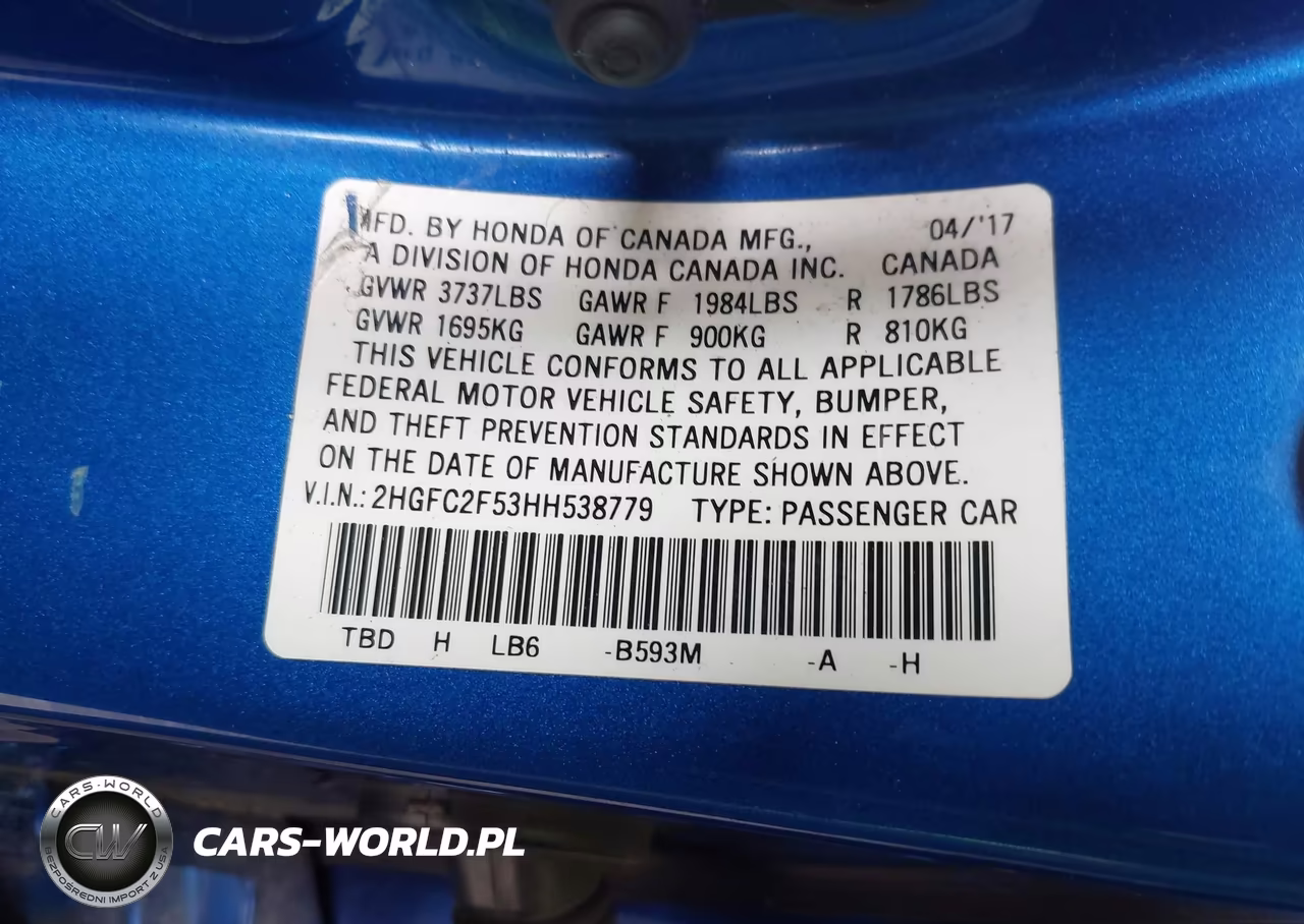 2017 Honda Civic Lx VIN:2HGFC2F53HH538779 - 9