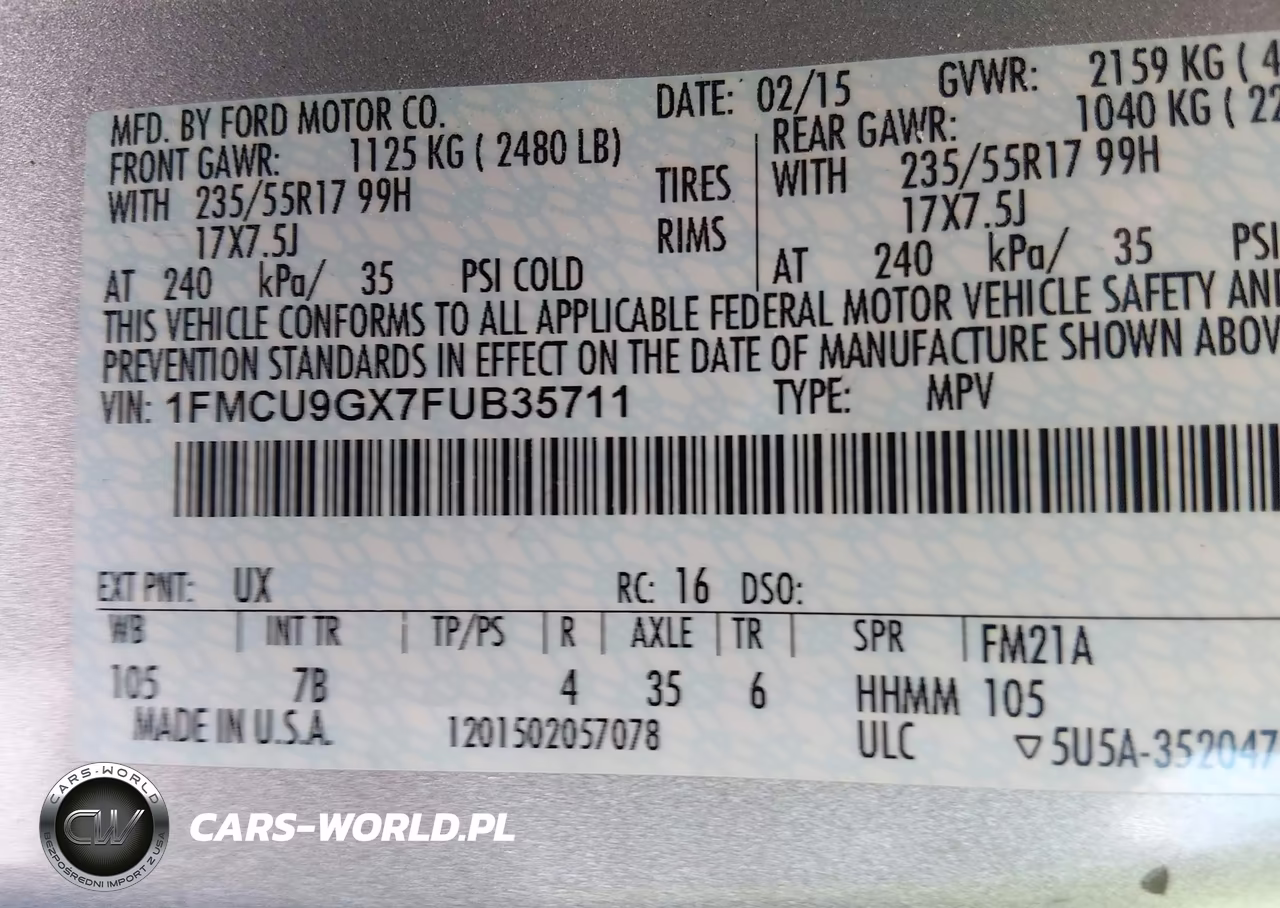 2015 Ford Escape Se VIN:1FMCU9GX7FUB35711 - 9
