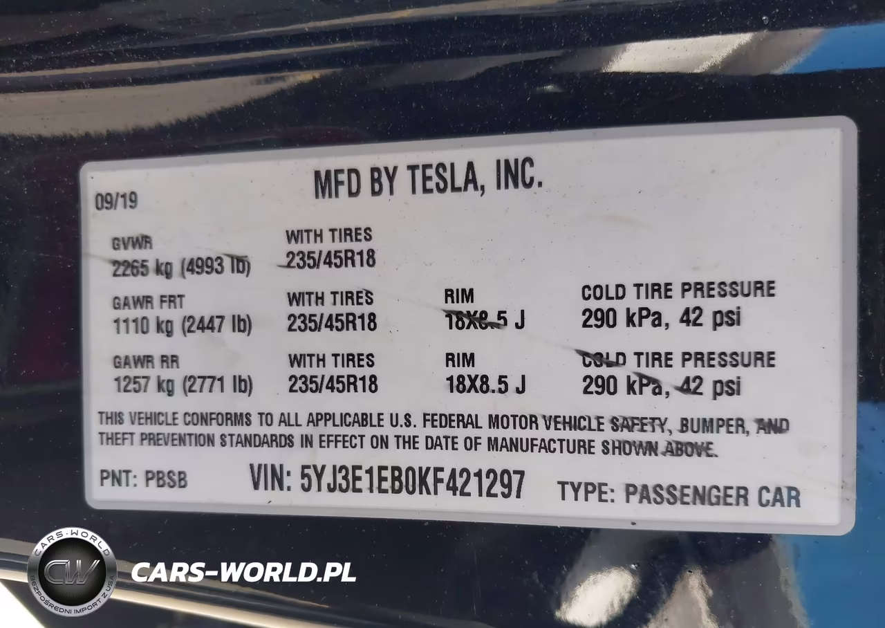 2019 Tesla Model 3 Long Range-Performance VIN:5YJ3E1EB0KF421297 - 9