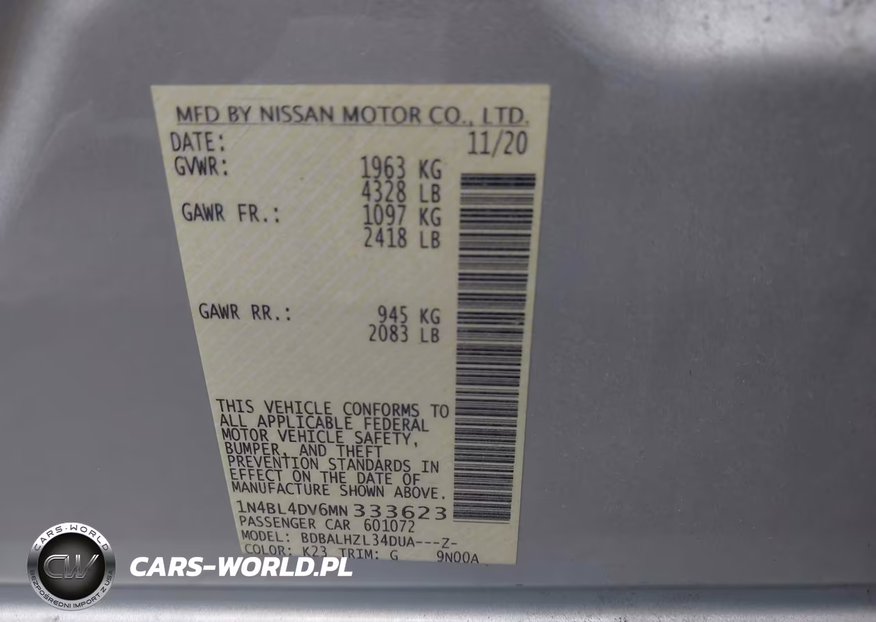 2021 Nissan Altima Sv Fwd VIN:1N4BL4DV6MN333623 - 9